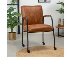 Bronx71® Eetkamerstoel met wieltjes Mila eco-leer cognac - stoel