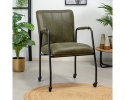 Bronx71® Eetkamerstoel met wieltjes Mila eco-leer olijfgroen - stoel