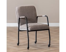 Bronx71® Eetkamerstoel met wieltjes Mila taupe stof gemêleerd - stoel