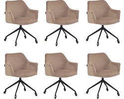 Bronx71® Eetkamerstoel met wieltjes Quinn taupe velvet - Eetkamerstoelen set van 6 - stoel