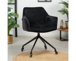 Bronx71® Eetkamerstoel met wieltjes Quinn zwart velvet - stoel