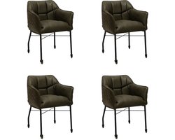 Bronx71® Eetkamerstoel met wieltjes Royce eco-leer groen - eetkamerstoelen set van 4 - stoel