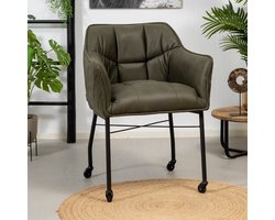 Bronx71® Eetkamerstoel met wieltjes Royce eco-leer groen - stoel