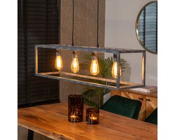 Bronx71® Hanglamp industrieel Brushed Cube oud zilver - 4-lichts - Hanglamp metaal - Hanglampen eetkamer