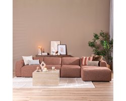 Bronx71® Hoekbank Maine XL bouclé rood/roze rechts