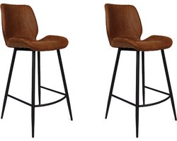 Bronx71® Industriële barkruk Barrel cognac eco leer 69 cm - Barkrukken set van 2 - barstoel