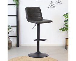 Bronx71® Industriële barkruk Boston leer antraciet 60-76 cm - draaibaar - barstoel