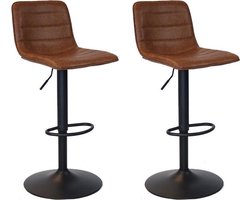 Bronx71® Industriële Barkruk Boston leer cognac 60 - 76 cm - draaibaar - Barkrukken set van 2 - barstoel