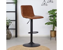 Bronx71® Industriële barkruk Boston leer cognac 60-76 cm - draaibaar - barstoel