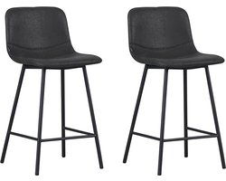 Bronx71® Industriële barkruk Mikky zwart leer 68 - 79 cm - Barkrukken set van 2 - barstoel