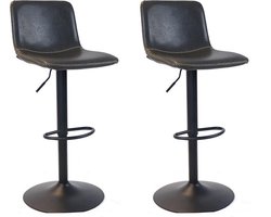 Bronx71® Industriële Barkruk Texas leer antraciet 60 - 76 cm - draaibaar - Barkrukken set van 2 - barstoel