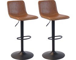 Bronx71® Industriële Barkruk Texas leer cognac 60 - 76 cm - draaibaar - Barkrukken set van 2 - barstoel
