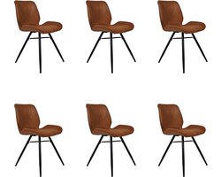Bronx71® Industriële eetkamerstoel Barrel cognac eco leer- Eetkamerstoelen set van 6 - stoel