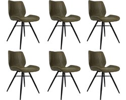 Bronx71® Industriële eetkamerstoel Barrel olijfgroen eco leer - Eetkamerstoelen set van 6 - stoel