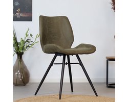 Bronx71® Industriële eetkamerstoel Barrel olijfgroen eco-leer - stoel