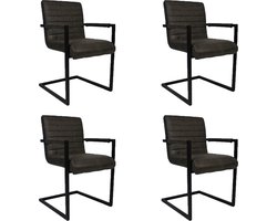 Bronx71® Industriële eetkamerstoel Block Antraciet eco-leer - Eetkamerstoelen set van 4 - stoel