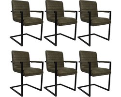 Bronx71® Industriële eetkamerstoel Block Antraciet eco-leer - Eetkamerstoelen set van 6 - stoel