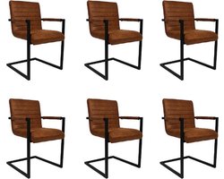 Bronx71® Industriële eetkamerstoel Block Cognac Eco-Leer - Eetkamerstoelen set van 6 - stoel