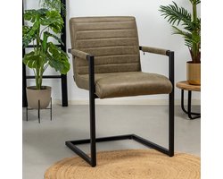 Bronx71® Industriële eetkamerstoel Block olijfgroen eco-leer - stoel