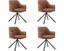 Bronx71® Industriële eetkamerstoel Dex cognac eco-leer - Eetkamerstoelen set van 4 - stoel