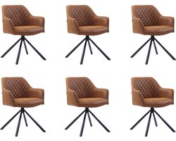 Bronx71® Industriële eetkamerstoel Dex cognac eco-leer - Eetkamerstoelen set van 6 - stoel