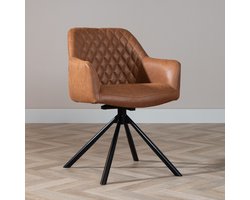 Bronx71® Industriële eetkamerstoel Dex draaibaar cognac eco-leer - stoel