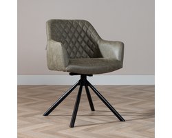 Bronx71® Industriële eetkamerstoel Dex draaibaar olijfgroen eco-leer - stoel