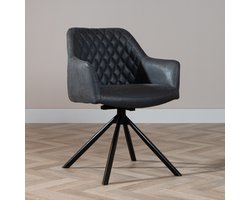 Bronx71® Industriële eetkamerstoel Dex draaibaar zwart/antraciet eco-leer - stoel