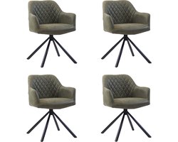 Bronx71® Industriële eetkamerstoel Dex olijfgroen eco-leer - Eetkamerstoelen set van 4 - stoel