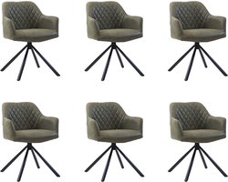 Bronx71® Industriële eetkamerstoel Dex olijfgroen eco-leer - Eetkamerstoelen set van 6 - stoel