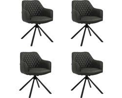 Bronx71® Industriële eetkamerstoel Dex zwart eco-leer - Eetkamerstoelen set van 4 - stoel