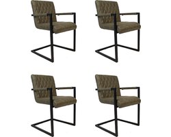 Bronx71® Industriële eetkamerstoel Diamond olijfgroen eco-leer - Eetkamerstoelen set van 4 - stoel