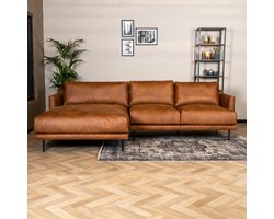 Bronx71® Industriële hoekbank Denver cognac eco-leer links