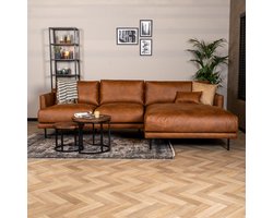 Bronx71® Industriële hoekbank Denver cognac eco-leer rechts