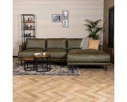 Bronx71® Industriële hoekbank Denver olijfgroen eco-leer rechts