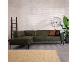 Bronx71® Industriële hoekbank Kansas eco-leer olijfgroen links