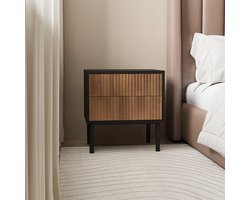 Bronx71® Nachtkastje Yoka zwart/rustiek eiken met lades