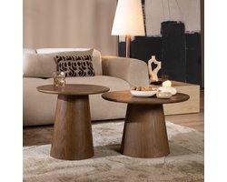 Bronx71® Salontafels Ash set van 2 Ø50 en Ø62 cm rustiek eiken - Salontafel rond