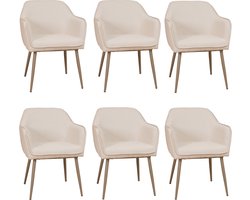 Bronx71® Scandinavische eetkamerstoel Elin off white gerecyclede stof - Eetkamerstoelen set van 6 - stoel