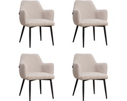 Bronx71® Scandinavische eetkamerstoel Lars beige gerecyclede stof - Eetkamerstoelen set van 4 - stoel