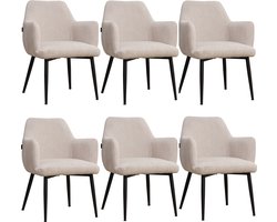 Bronx71® Scandinavische eetkamerstoel Lars beige gerecyclede stof - Eetkamerstoelen set van 6 - stoel