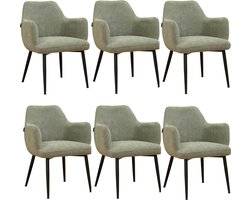 Bronx71® Scandinavische eetkamerstoel Lars groen gerecyclede stof - Eetkamerstoelen set van 6 - stoel