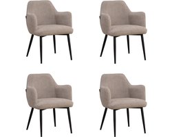 Bronx71® Scandinavische eetkamerstoel Lars taupe gerecyclede stof - Eetkamerstoelen set van 4 - stoel