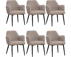 Bronx71® Scandinavische eetkamerstoel Lars taupe gerecyclede stof - Eetkamerstoelen set van 6 - stoel