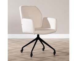 Bronx71® Scandinavische eetkamerstoel op wieltjes Runa gerecyclede stof off white - stoel