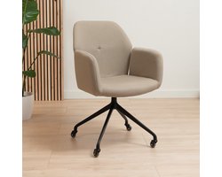 Bronx71® Scandinavische eetkamerstoel op wieltjes Runa gerecyclede stof taupe - stoel