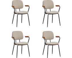 Bronx71® Scandinavische eetkamerstoel Oskar taupe gerecyclede stof - Eetkamerstoelen set van 4 - stoel