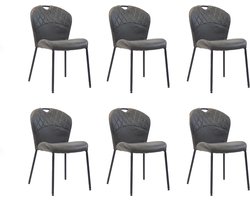 Bronx71® Stapelbare eetkamerstoel Fay eco-leer antraciet - Eetkamerstoelen set van 6 - stoel