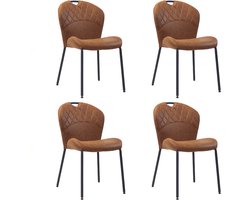Bronx71® Stapelbare eetkamerstoel Fay eco-leer cognac - Eetkamerstoelen set van 4 - stoel