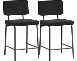 Bronx71® Velvet barkruk Espen zwart 64-77 cm - Barkrukken set van 2 - barstoel